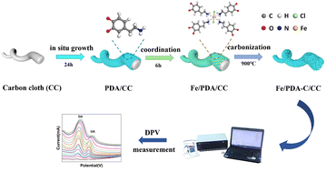 Graphical abstract: A flexible electrochemical sensor based on Fe-doped polydopamine derived carbon for simultaneous detection of dopamine and uric acid