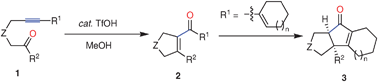 Graphical abstract: TfOH-catalyzed intramolecular alkyne–ketone metathesis leading to highly substituted five-membered cyclic enones