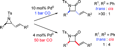 Graphical abstract: Stereoselective synthesis of trans-β-lactams by palladium-catalysed carbonylation of vinyl aziridines