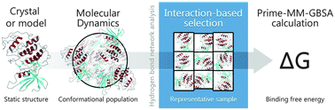 Graphical abstract: Performance of the MM/GBSA scoring using a binding site hydrogen bond network-based frame selection: the protein kinase case