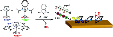 Graphical abstract: Determination of the structure and geometry of N-heterocyclic carbenes on Au(111) using high-resolution spectroscopy