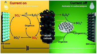 Graphical abstract: Dual role of N-doped graphene film as a cathode material for anodic organic oxidation and persulfate production and as a planar carbocatalyst for non-electrochemical persulfate activation