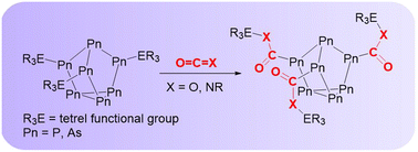 Graphical abstract: Reactivity of tetrel functionalized heptapnictogen clusters towards heteroallenes