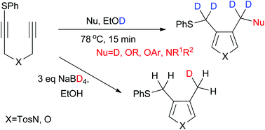 Graphical abstract: Deuterative cyclization of sulfanyl 1,6-diynes: complete and monodeuteration of functional groups on heterocycles