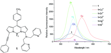 Graphical abstract: A ratiometric, fluorescent BODIPY-based probe for transition and heavy metal ions