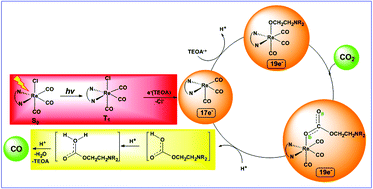 Graphical abstract: DFT insights into the photocatalytic reduction of CO2 to CO by Re(i) complexes: the crucial role of the triethanolamine “magic” sacrificial electron donor