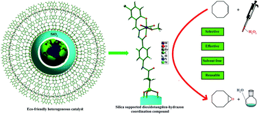 Graphical abstract: Green solvent free epoxidation of olefins by a heterogenised hydrazone-dioxidotungsten(vi) coordination compound