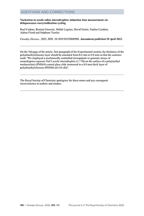 Correction: Nucleation in sessile saline microdroplets: induction time measurement via deliquescence–recrystallization cycling