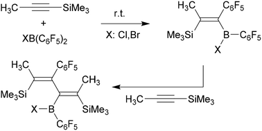 Graphical abstract: Consecutive intermolecular 1,1-carboboration reactions of Me3Si-substituted alkynes with the halogeno-B(C6F5)2 reagents