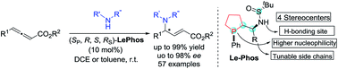 Graphical abstract: Design, synthesis and application of a new type of bifunctional Le-Phos in highly enantioselective γ-addition reactions of N-centered nucleophiles to allenoates