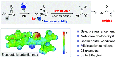 Graphical abstract: Weak base-promoted selective rearrangement of oxaziridines to amides via visible-light photoredox catalysis