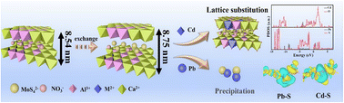 Graphical abstract: Unveiling the dual roles of the intercalation of [MoS4]2− clusters in boosting heavy metal capture by Ca–Al layered double hydroxide