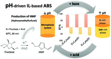 Graphical abstract: Switchable (pH-driven) aqueous biphasic systems formed by ionic liquids as integrated production–separation platforms