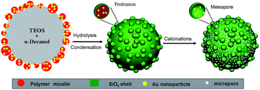 Graphical abstract: Massage ball-like, hollow porous Au/SiO2 microspheres templated by a Pickering emulsion derived from polymer–metal hybrid emulsifier micelles