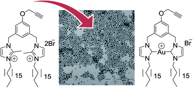 Graphical abstract: Au(i) N-heterocyclic carbenes from bis-imidazolium amphiphiles: synthesis, cytotoxicity and incorporation onto gold nanoparticles