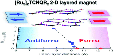 Graphical abstract: Metamagnetism with TN = 97 K in a layered assembly of paddlewheel [Ru2] units and TCNQ: an empirical rule for interlayer distances determining the magnetic ground state