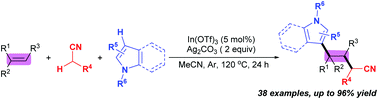 Graphical abstract: Oxidative three-component 1,2-alkylarylation of alkenes with alkyl nitriles and N-heteroarenes