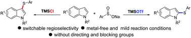 Graphical abstract: Switchable regioselection of C–H thiolation of indoles using different TMS counterions