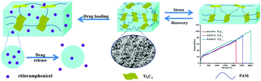 Graphical abstract: Fabrication of novel MXene (Ti3C2)/polyacrylamide nanocomposite hydrogels with enhanced mechanical and drug release properties