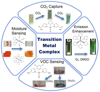 Graphical abstract: Colour/luminescence changes of transition metal complexes induced by gaseous small molecules for monitoring reaction progress and environmental changes