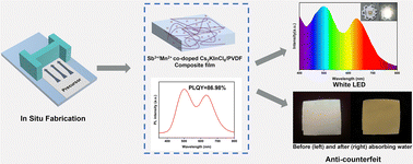 Graphical abstract: In situ preparation of highly luminescent Sb3+/Mn2+ co-doped Cs2KInCl6 lead-free double perovskites in a PVDF matrix and application to white light emitting diodes and anti-counterfeiting
