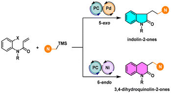 Graphical abstract: Catalyst-controlled 5-exo and 6-endo cyclization: regiodivergent access to indolinones and dihydroquinolinones