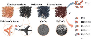 Graphical abstract: Enhanced electrochemical CO2 reduction to C2+ products on porous CuCo bimetallic electrodes via prereduction in alkaline solution