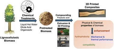 Graphical abstract: Effects of chemical composition and physicochemical properties of poplar biomass on the performance of 3D printed poplar-reinforced PLA materials