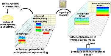 Graphical abstract: Piezoelectricity in a mixture of chiral 1D hybrid lead bromide and iodide systems