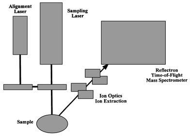 Schematic of laser-assisted sample introduction with final TOF-MS 
detection of generated ions in the laser pulse.