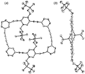 
          Molecular structure of 8: (a) top view, (b) 
side view. Hydrogen atoms are omitted for clarity.
        