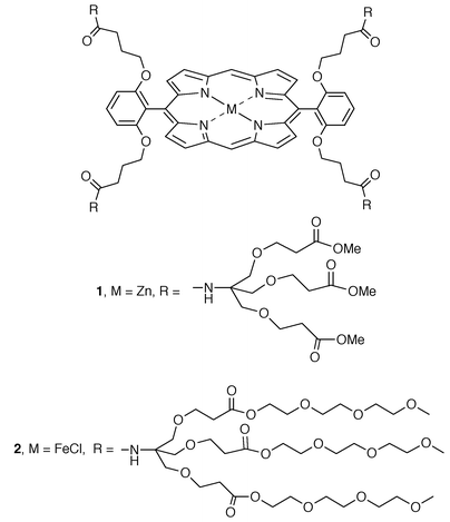 Diederich’s dendrimers containing a porphyrin core.