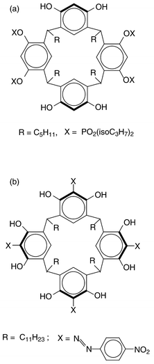 Chemical structures of (a) P-C[4]RA and (b) Azo-C[4]RA derivatives.