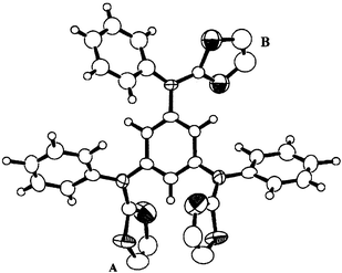 Molecular structure of α-TPTAB. The population ratios of the disordered thienyl groups A and B are 0.73∶0.27, and 0.32∶0.18, respectively (see text).