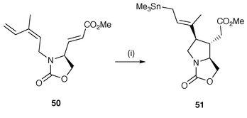 Reagents and conditions: i, Me3SnCl, NaCNBH3, AIBN, t-BuOH, 55% 2.5∶1 trans∶cis.
