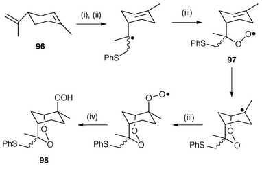Reagents and conditions: i, PhSH, O2, DBPO; ii, PhS·; iii, O2; iv, PhSH→PhS·.
