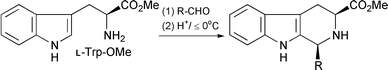 Pictet–Spengler reaction under conditions of kinetic control: yields are typically >90%, cis∶trans ratio ca. 4∶1, and ee > 95%.