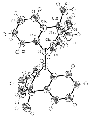 An ORTEP drawing of 2 derived from the X-ray crystal structure.

