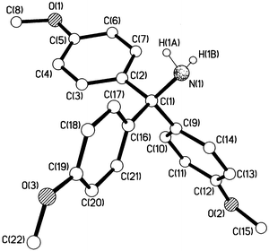 Crystal structure of 4,4′,4′′-trimethoxytritylamine, 4a.

