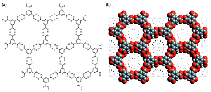 Schematic (a) and space-filling (b) views of the open-framework phase of 
trimesic acid.