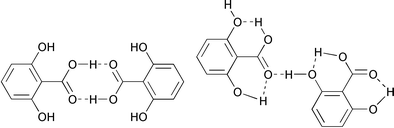 
          Schematic representation of different kinds of hydrogen bond patterns in different polymorphs of a hydroxybenzoic acid.
        