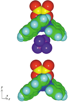 
            Part of the crystal structure of [Co(phen)2(ox)](BF4)
2, showing the alternation of [Co(phen)2(ox)]+ and BF4− ions along a two-fold axis parallel to b. The shortest F⋯O distance is 3.99 Å.
          