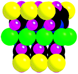 
          Space-filling model36 of the polymer [Zn(μ-Cl)2(3,5-Br2py)2]∞, 2. Color code: C, black; H, magenta; N, blue; Br, yellow; Cl, green; Zn, grey.
        
