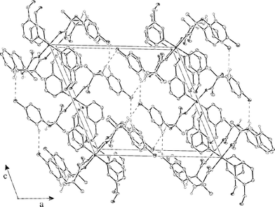 
          View of the packing of 1 in the cell, viewed perpendicular to the ac plane; hydrogen atoms are omitted for clarity. Click image or here to access a 3-D representation.
        