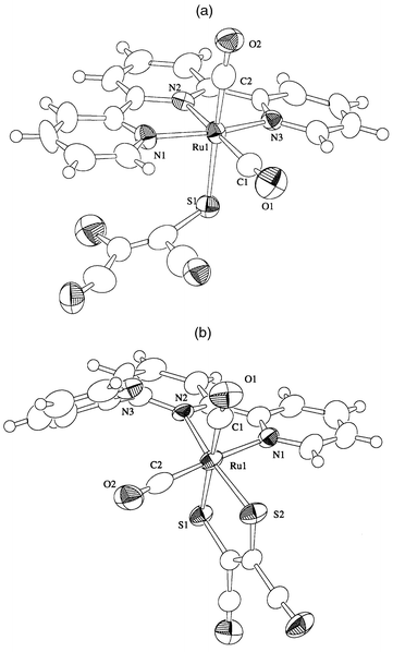 Molecular structures of complexes 1a and 1b.
