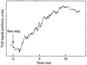 
             A typical time course of the TLM signal. The concentration of Co(ii) solution was 1 × 10−7 M.
          