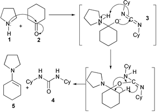 
          General reaction scheme for the enamine formation using DCC.
        