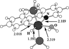 Optimized
 geometry for the aqua complex, 2H, with G = H. Bond distances are in Å.