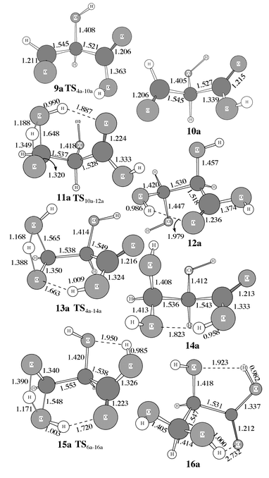 Optimized geometries of 9a–16a involved in the addition of H2O for R′ = R′′ = H.
