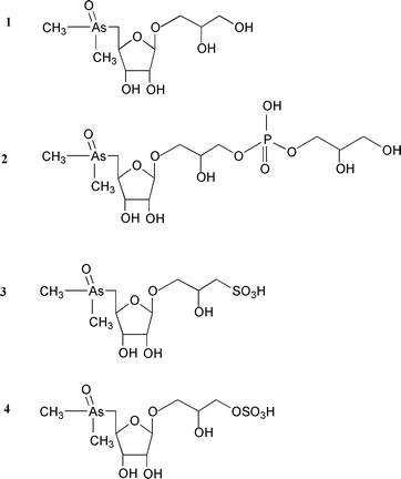 Structures of the four major arsenosugars occurring in marine samples.